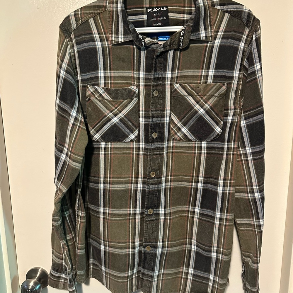 KAVU Men's Plaid Shirt - Brown and Black